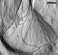 Caption: The gully system shows four distinct lobes.

Credit: NASA/JPL/University of Arizona