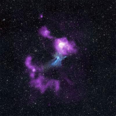 This image contains infrared, X-ray, and radio data. It shows the environment into which the nebula of the pulsar PSR B1509-58 is expanding.