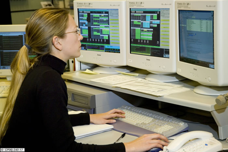 Elin Ivings on Power Supply Operations Engineer duty, where she is preparing the power supplies configuration for a JET pulse, 2006