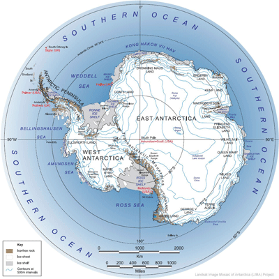 Map of Antarctica and Southern Ocean
