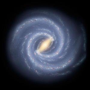 Artist's concept of the Milky Way galaxy. New findings run counter to the widely-held belief that massive, luminous galaxies (like our own Milky Way Galaxy) began their formation and evolution shortly after the Big Bang, some 13 billion years ago. (Credit: NASA/JPL-Caltech)